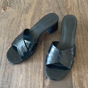 Reformation Mina Sandal Black Croc-Effect 7.5